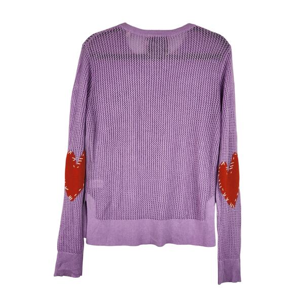 Kerri Rosenthal Purple Knit Heart Elbow Patch Women's Sweater XS Cashmere Blend - Picture 7 of 15